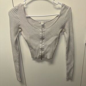 Women's Ribbed White Zipper Top